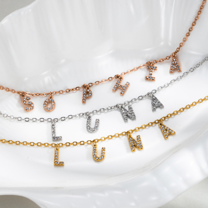 Custom Letter Necklace Inlaid with Rhinestones Shining Brilliantly