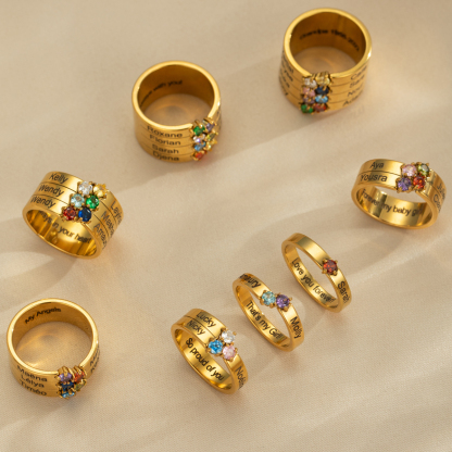 Custom 1-8 Names Birthstone Rings