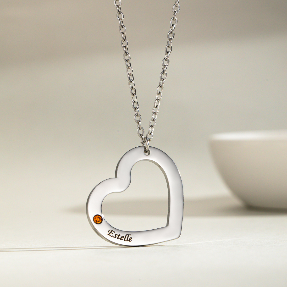 Custom Hugging Heart Birthstone Name Necklace