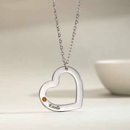 Custom Hugging Heart Birthstone Name Necklace