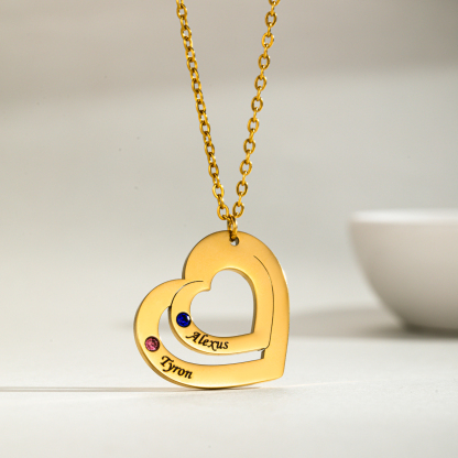 Custom Hugging Heart Birthstone Name Necklace