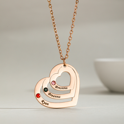 Custom Hugging Heart Birthstone Name Necklace