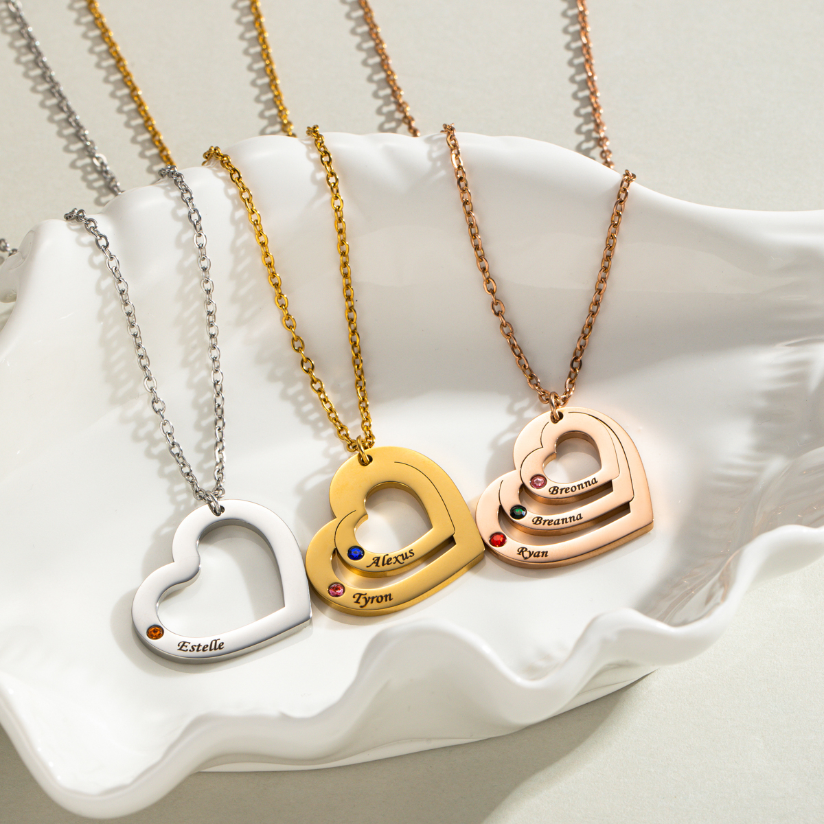 Custom Hugging Heart Birthstone Name Necklace