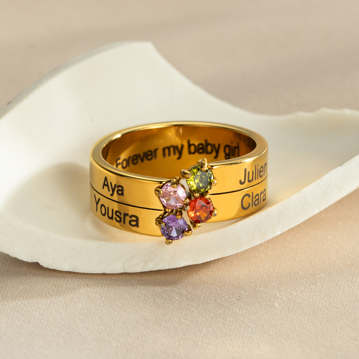 Custom 1-8 Names Birthstone Rings