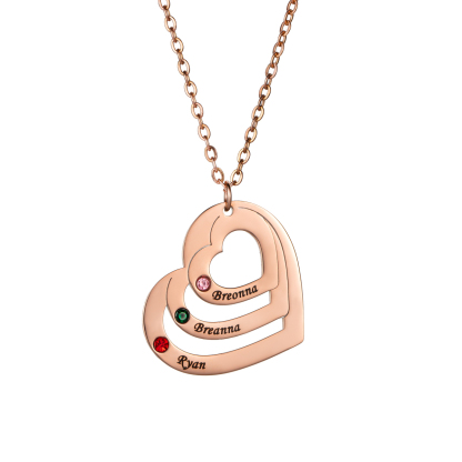 Custom Hugging Heart Birthstone Name Necklace