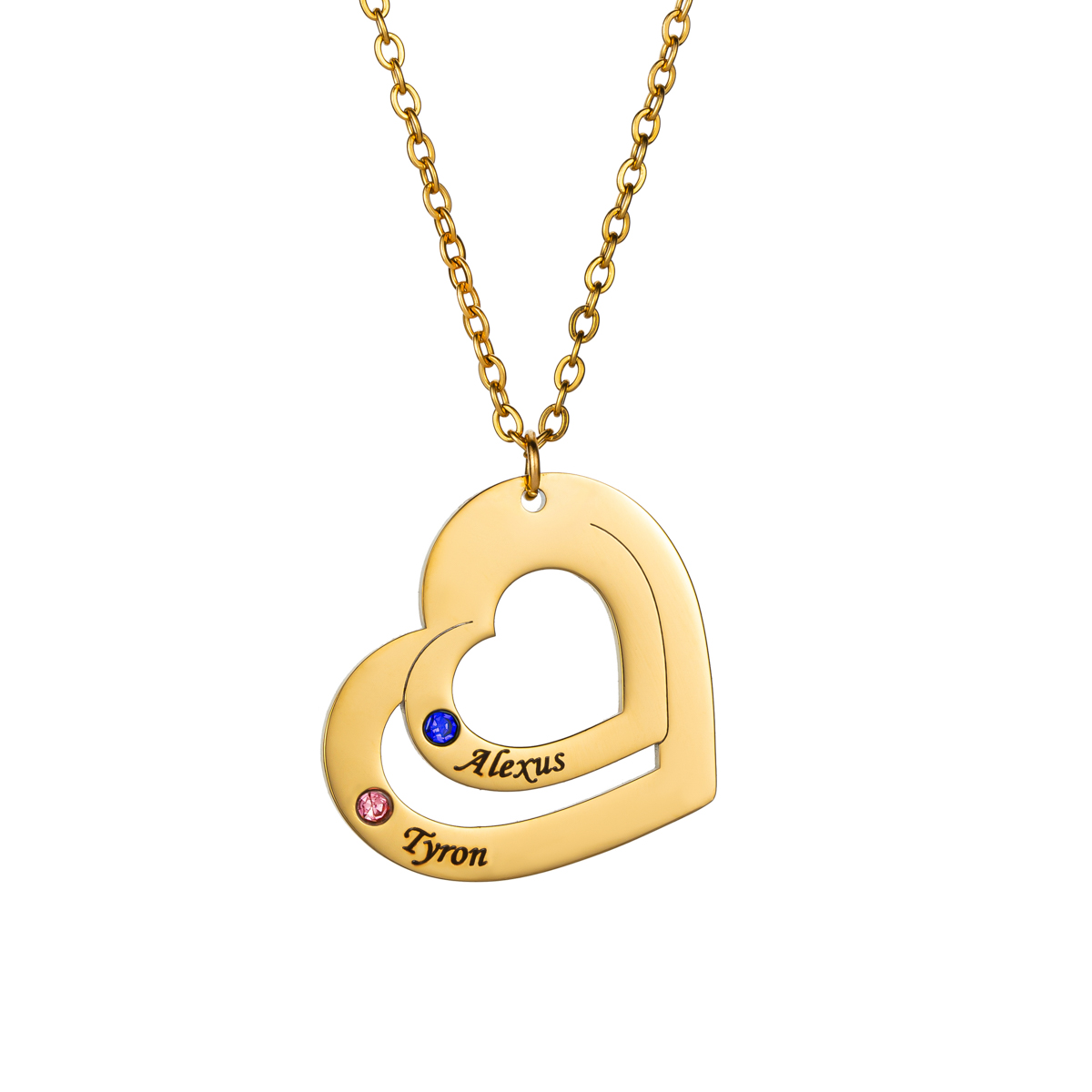 Custom Hugging Heart Birthstone Name Necklace