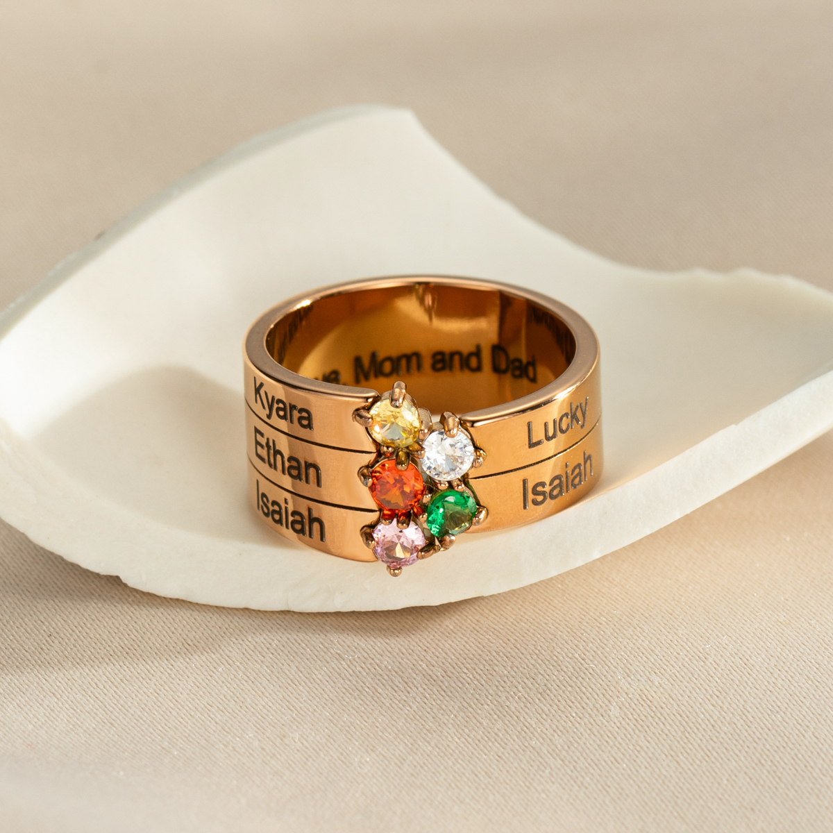 Custom 1-8 Names Birthstone Rings