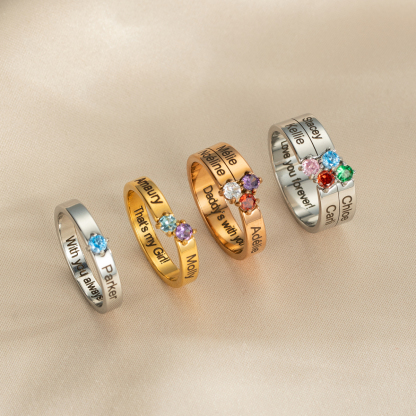 Custom 1-8 Names Birthstone Rings