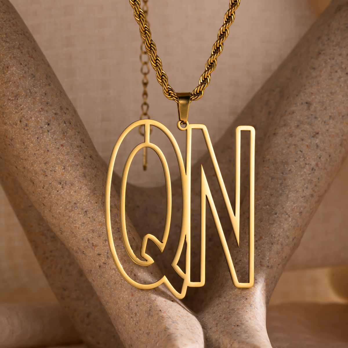 Customized Necklace with Simple Double-Letter Hollow Design 