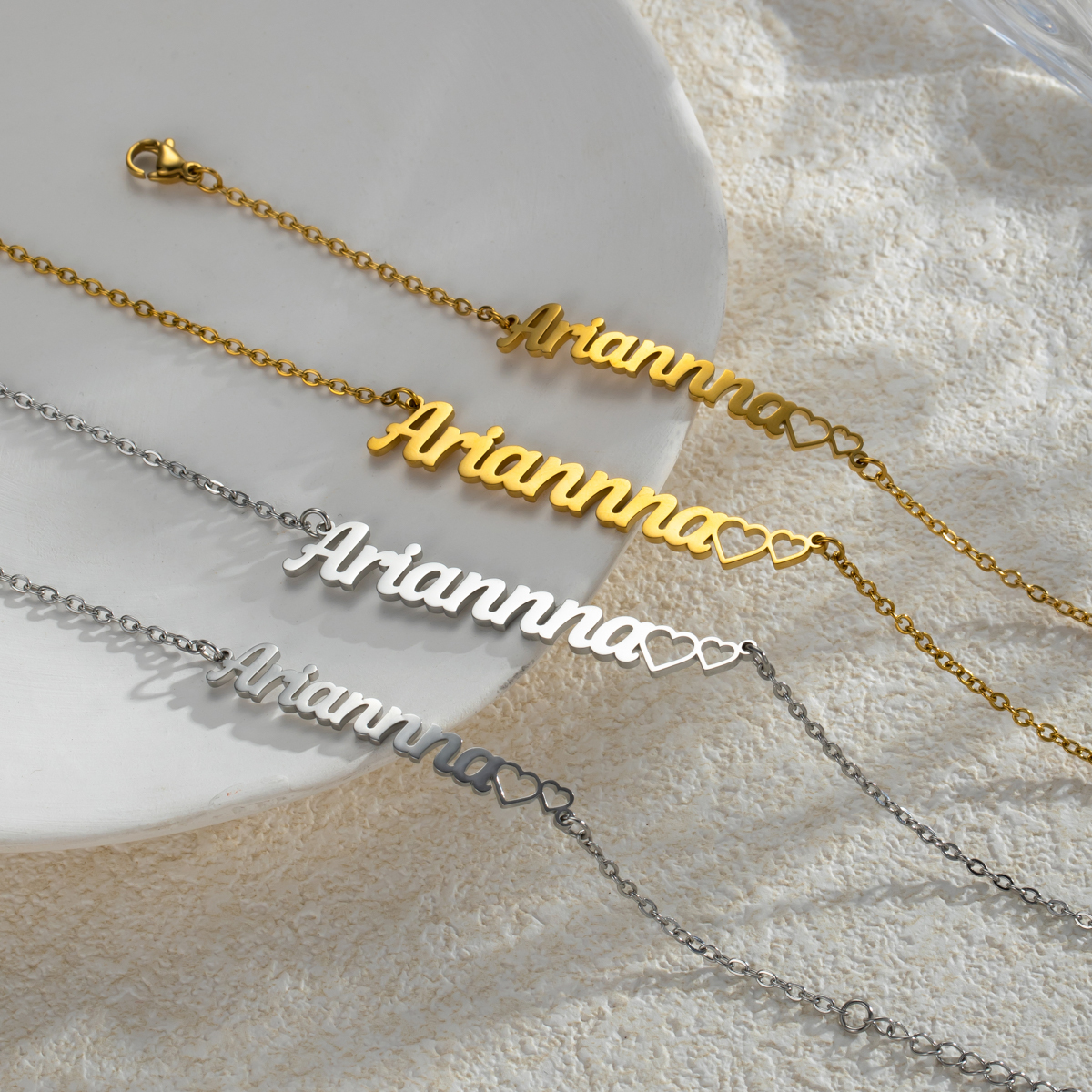 Double Hearts Customized Name Jewelry Set Necklace and Bracelet