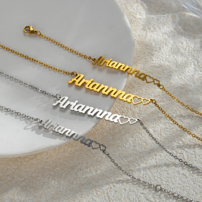 Double Hearts Customized Name Jewelry Set Necklace and Bracelet