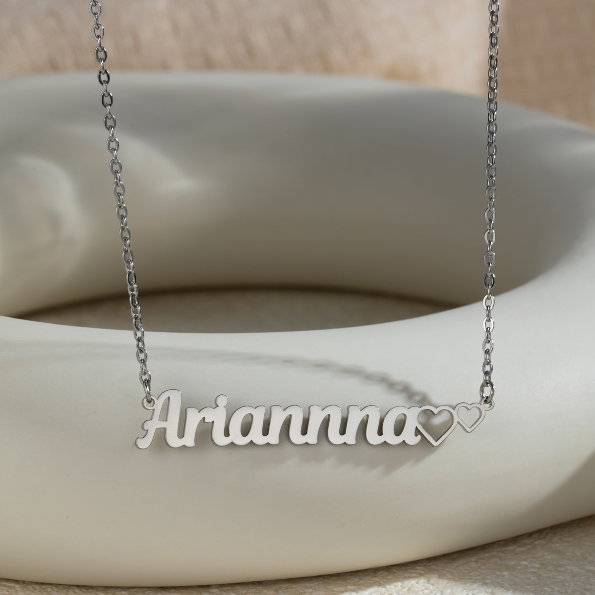 Double Hearts Customized Name Jewelry Set Necklace and Bracelet
