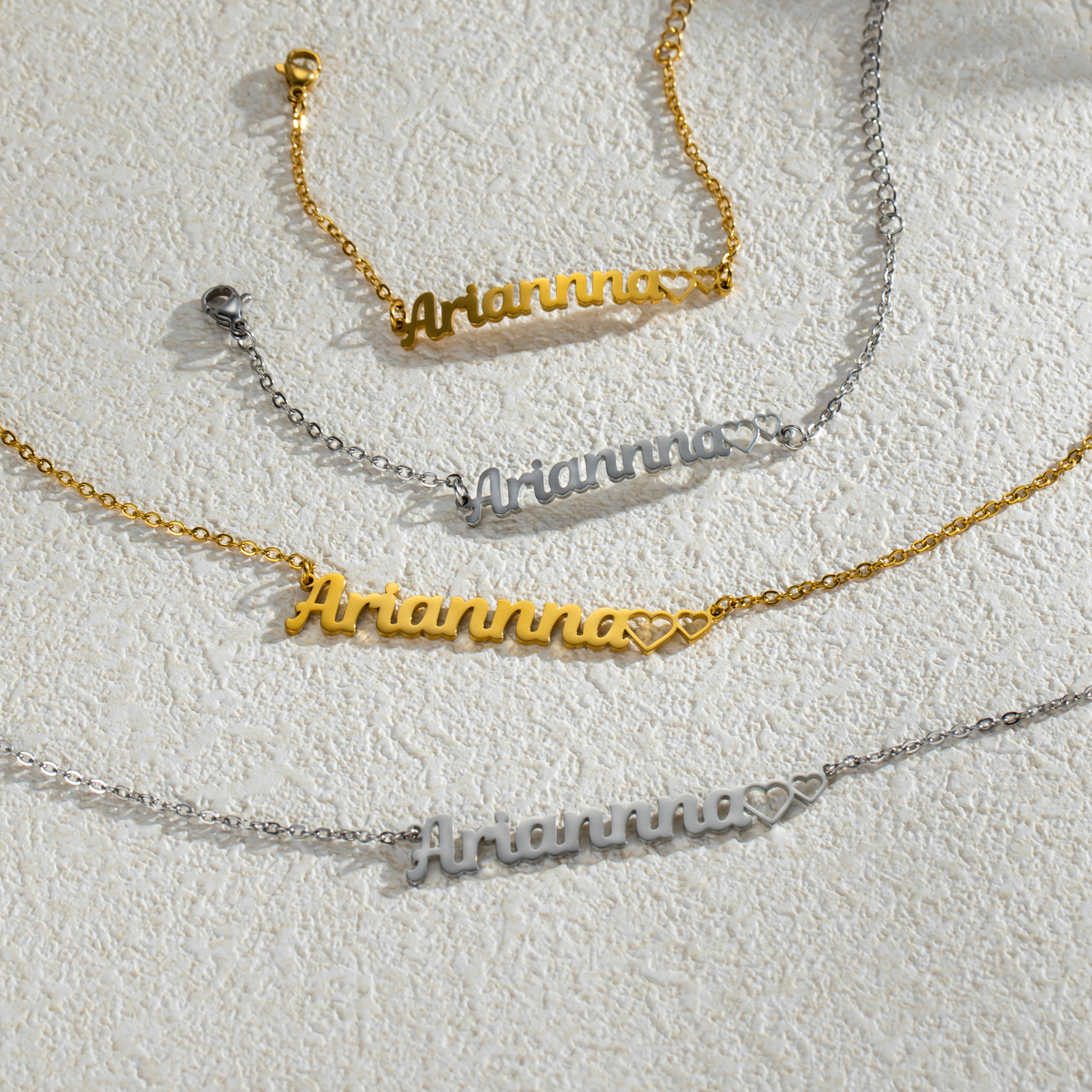 Double Hearts Customized Name Jewelry Set Necklace and Bracelet