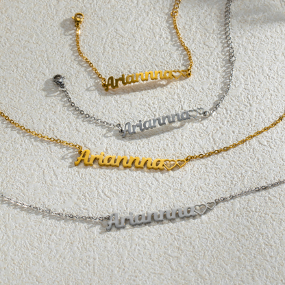 Double Hearts Customized Name Jewelry Set Necklace and Bracelet