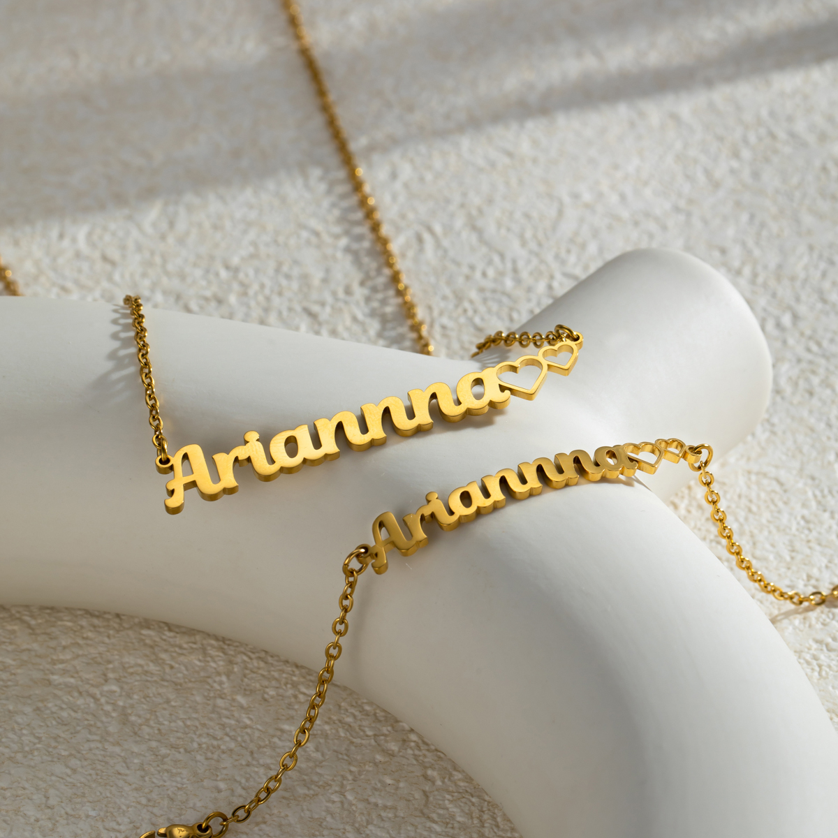 Double Hearts Customized Name Jewelry Set Necklace and Bracelet