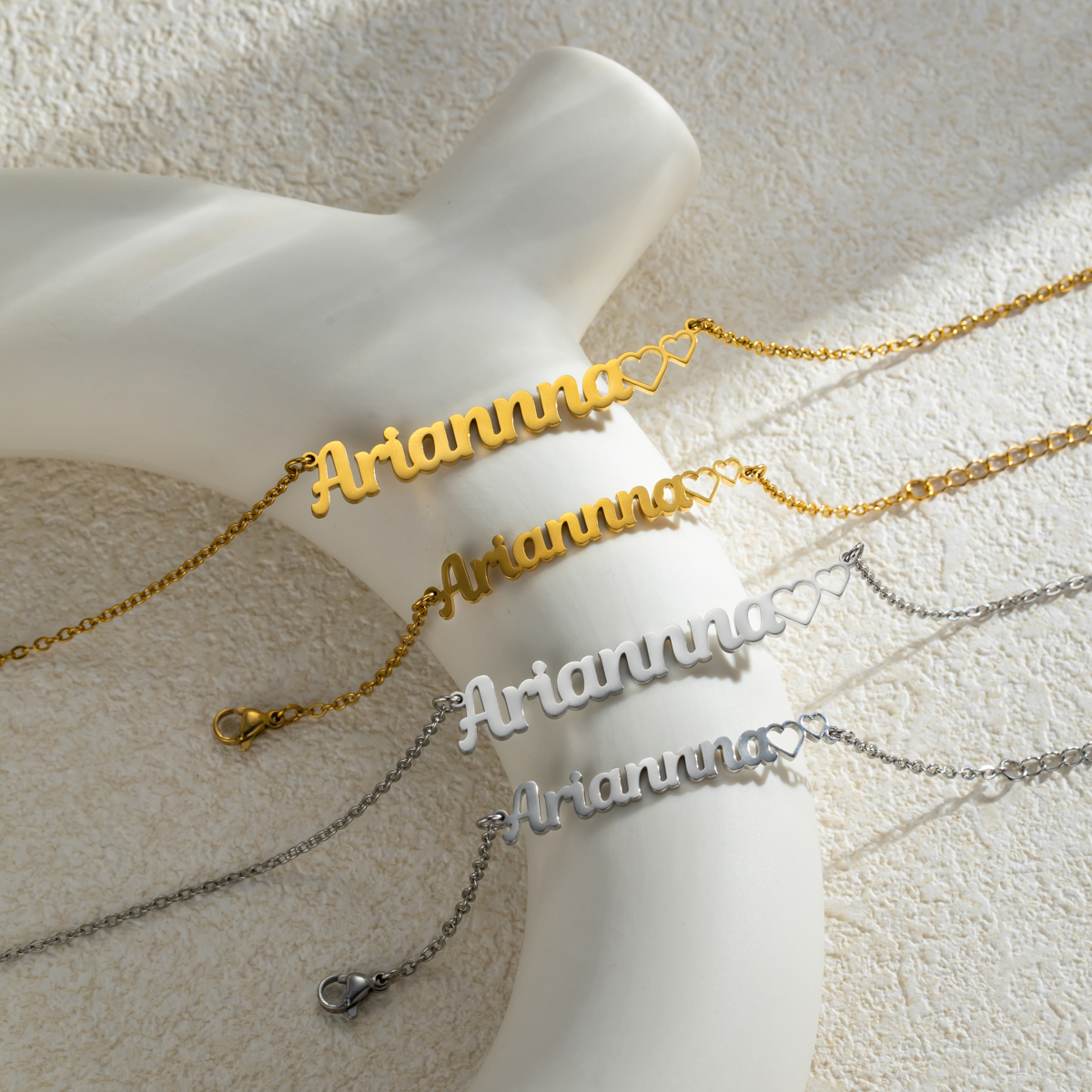 Double Hearts Customized Name Jewelry Set Necklace and Bracelet