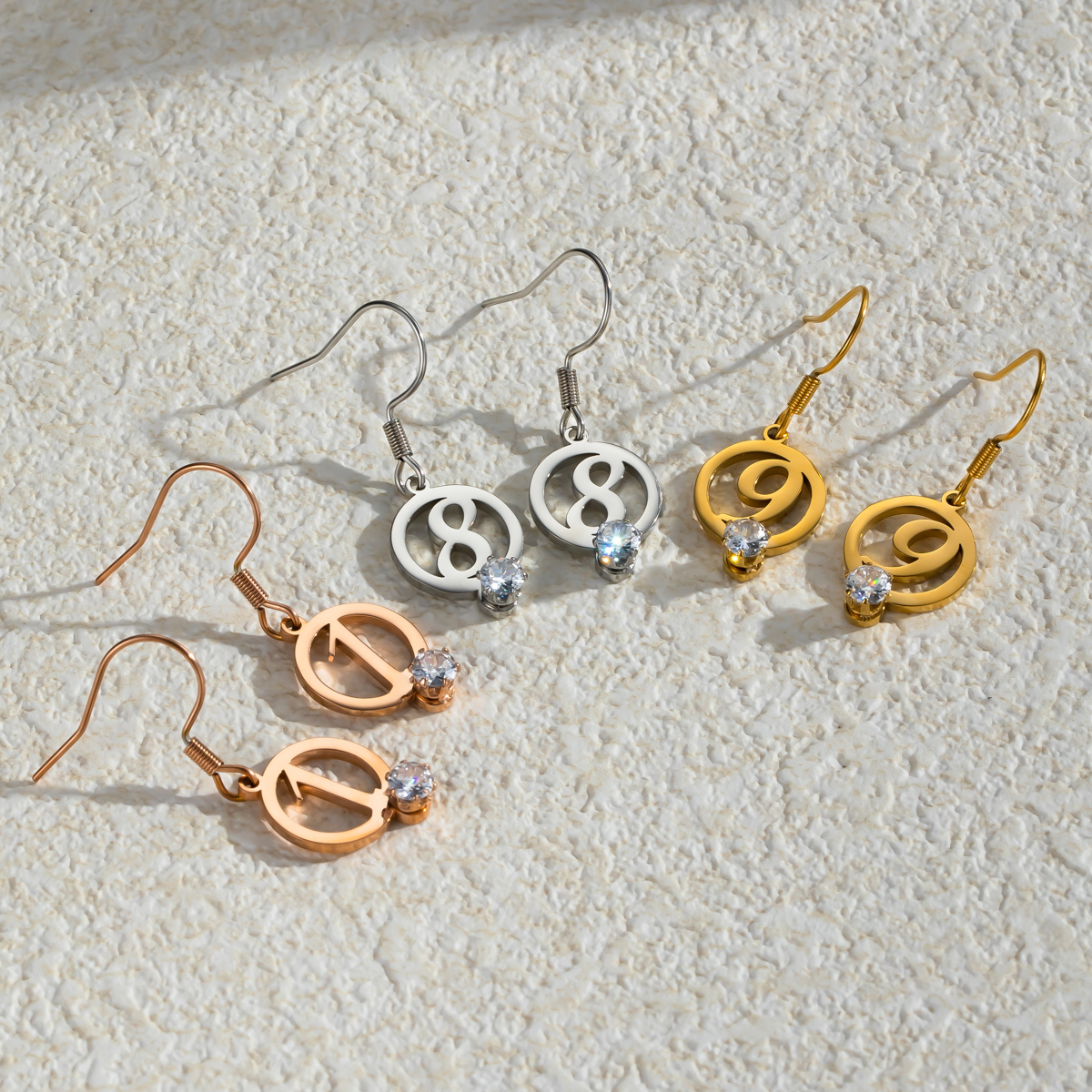 Costom Round Number Earrings with Rhinestones-Spefeel