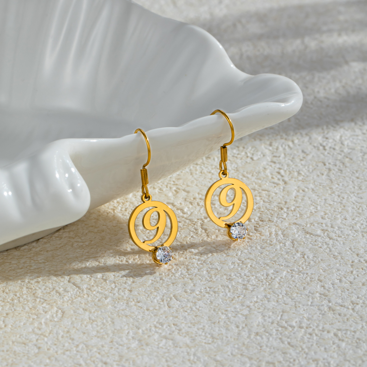 Costom Round Number Earrings with Rhinestones-Spefeel