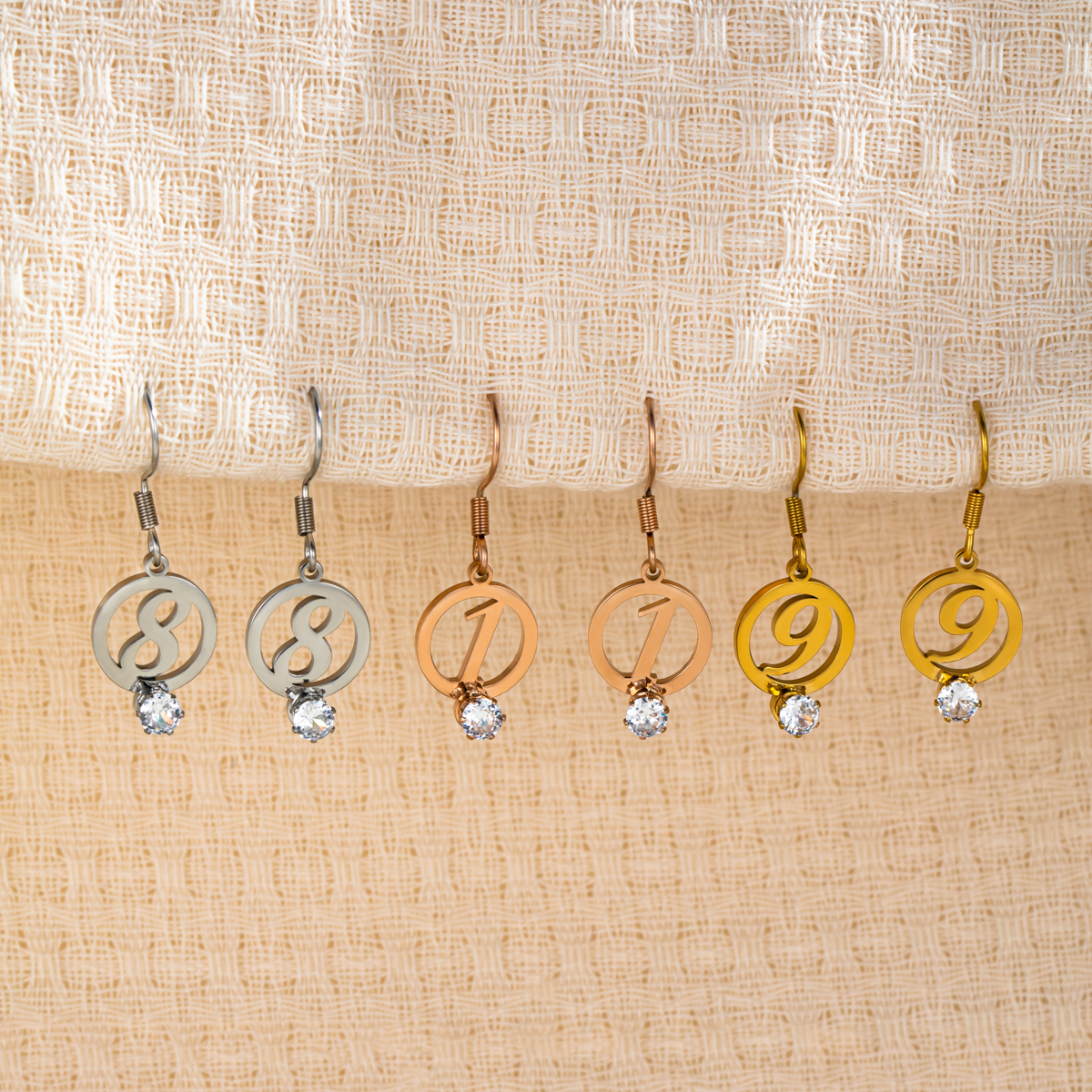 Costom Round Number Earrings with Rhinestones-Spefeel