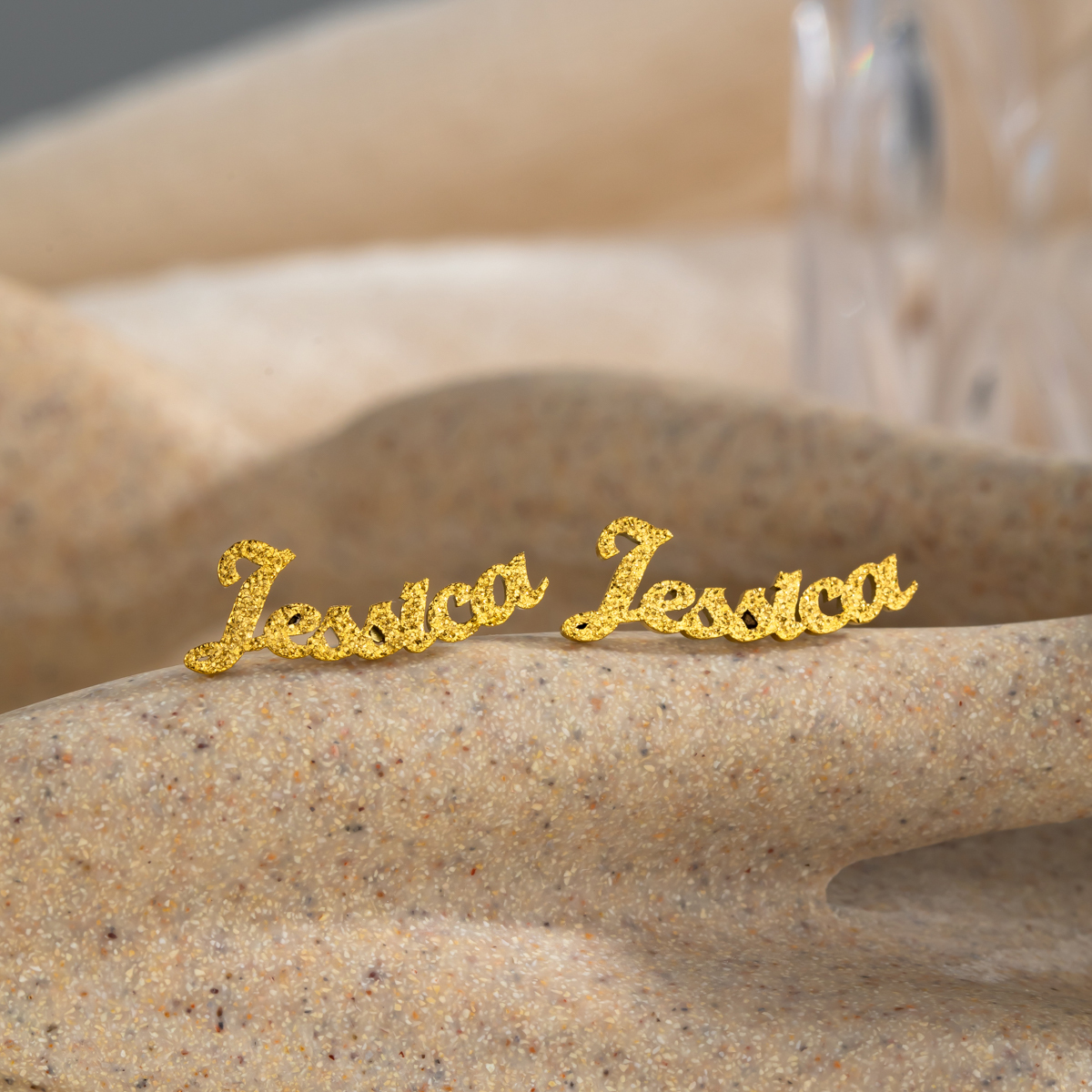 Sand-Pressed Customized Name Earrings