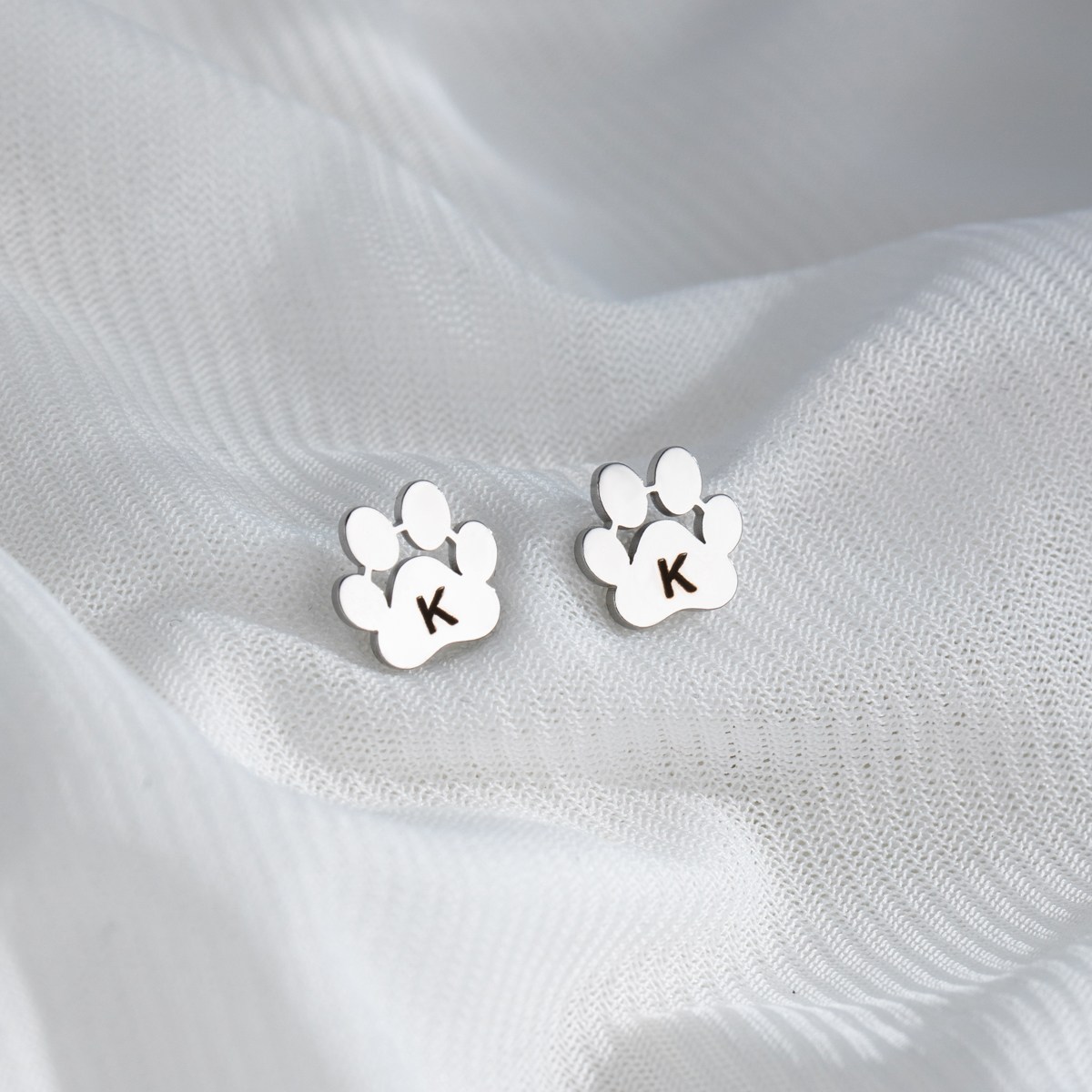 Custom Initial Engraved Cat's Paw Stud Earring