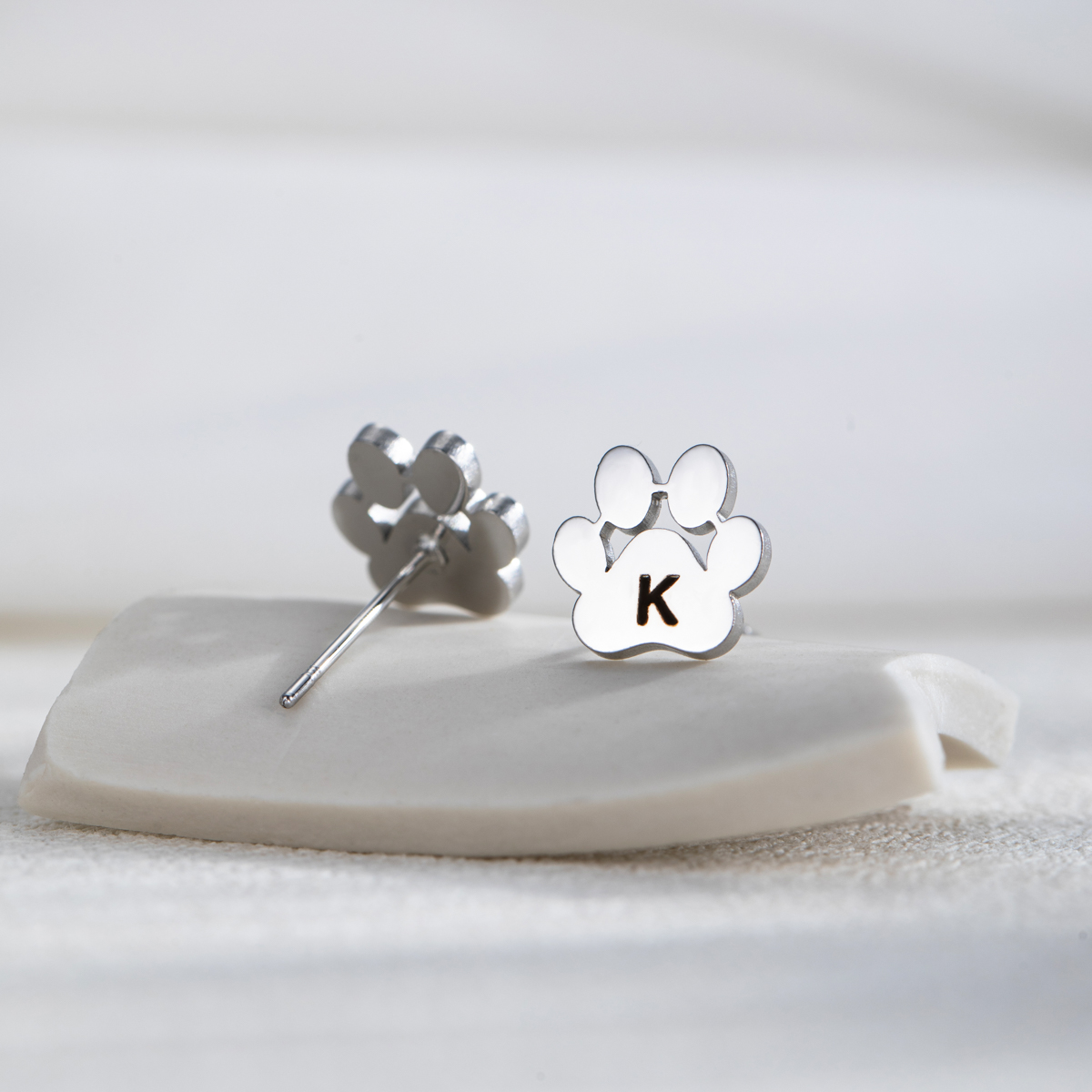 Custom Initial Engraved Cat's Paw Stud Earring