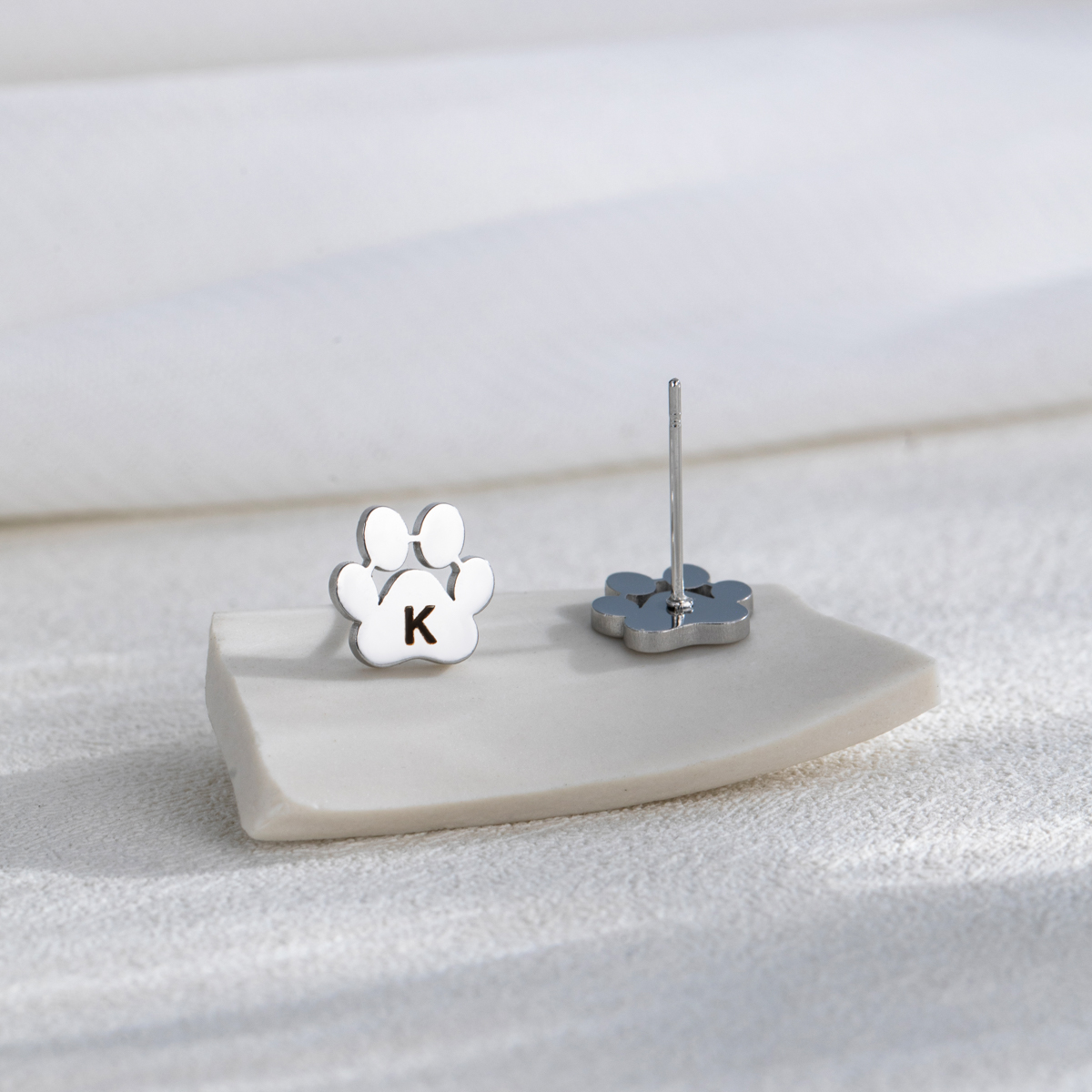 Custom Initial Engraved Cat's Paw Stud Earring