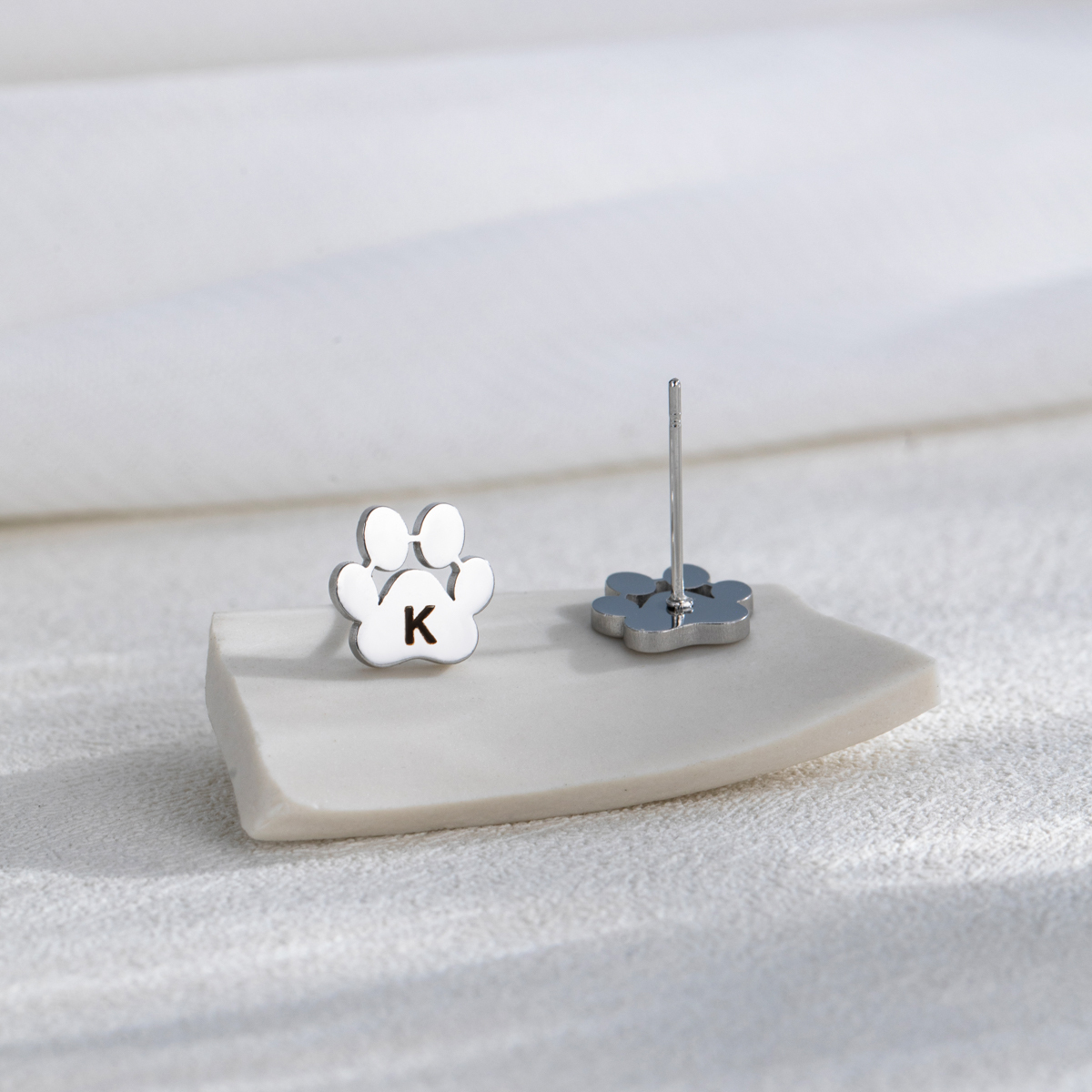 Custom Initial Engraved Cat's Paw Stud Earring