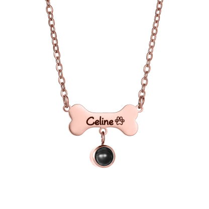 Customized Necklace with Engraved Name on a Dog Bone-shaped Projection Stone 