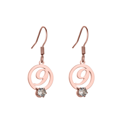 Costom Round Number Earrings with Rhinestones-Spefeel
