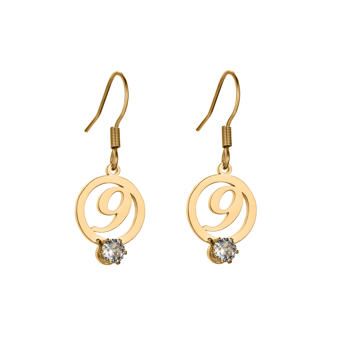 Costom Round Number Earrings with Rhinestones-Spefeel