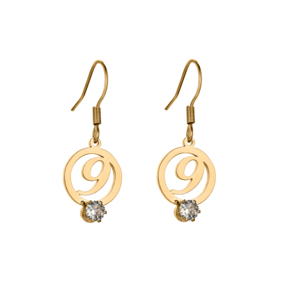 Costom Round Number Earrings with Rhinestones-Spefeel