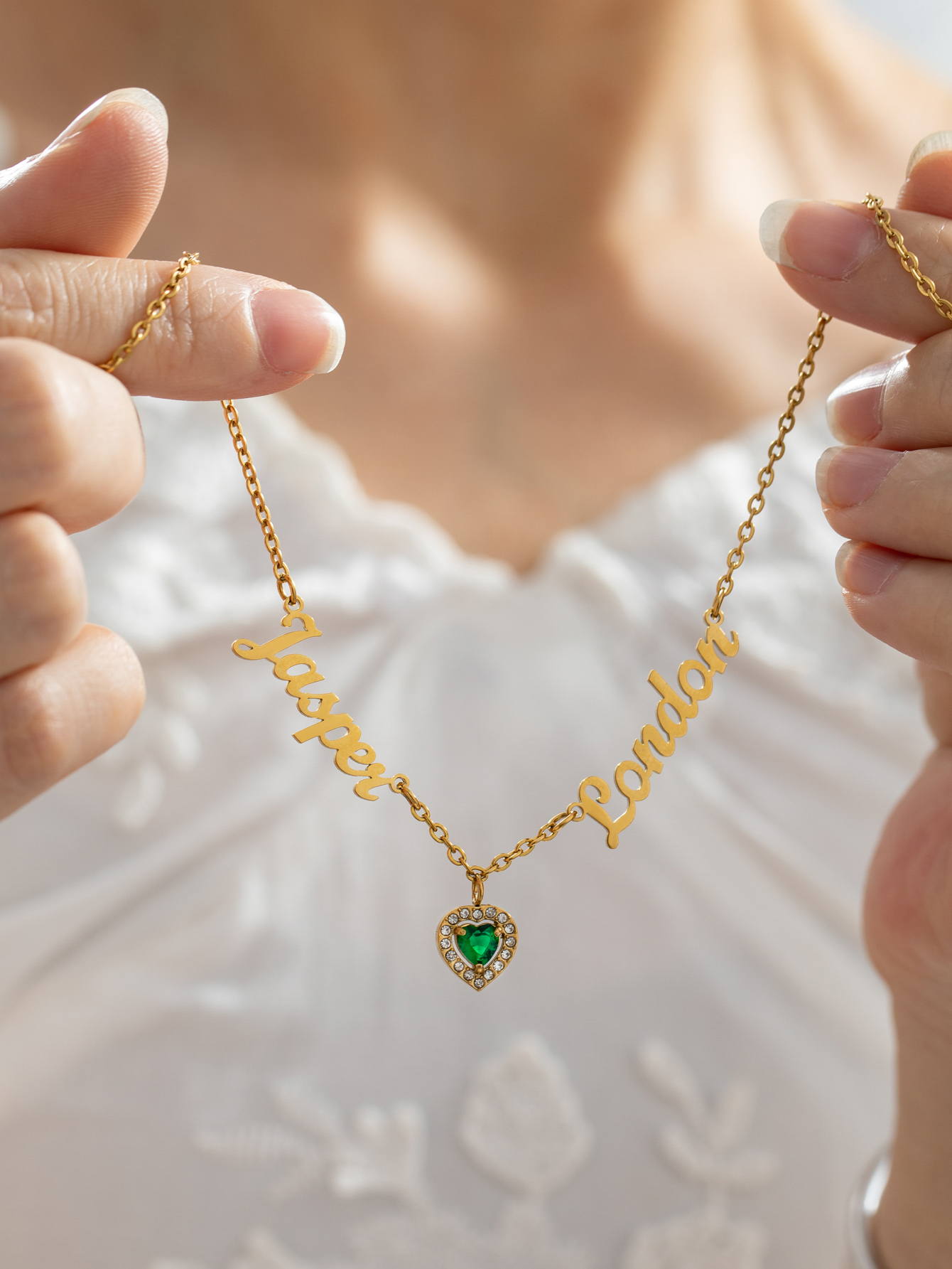 Custom Two Name Birthstone Pendant Necklace