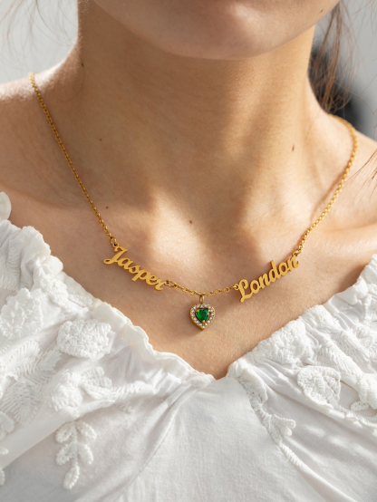 Custom Two Name Birthstone Pendant Necklace