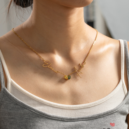 Customized Double Name & Birthstone Necklace