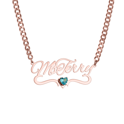 Custom Name Ribbon Birthstone Necklace