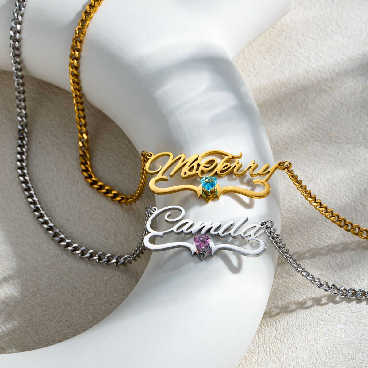 Custom Name Ribbon Birthstone Necklace