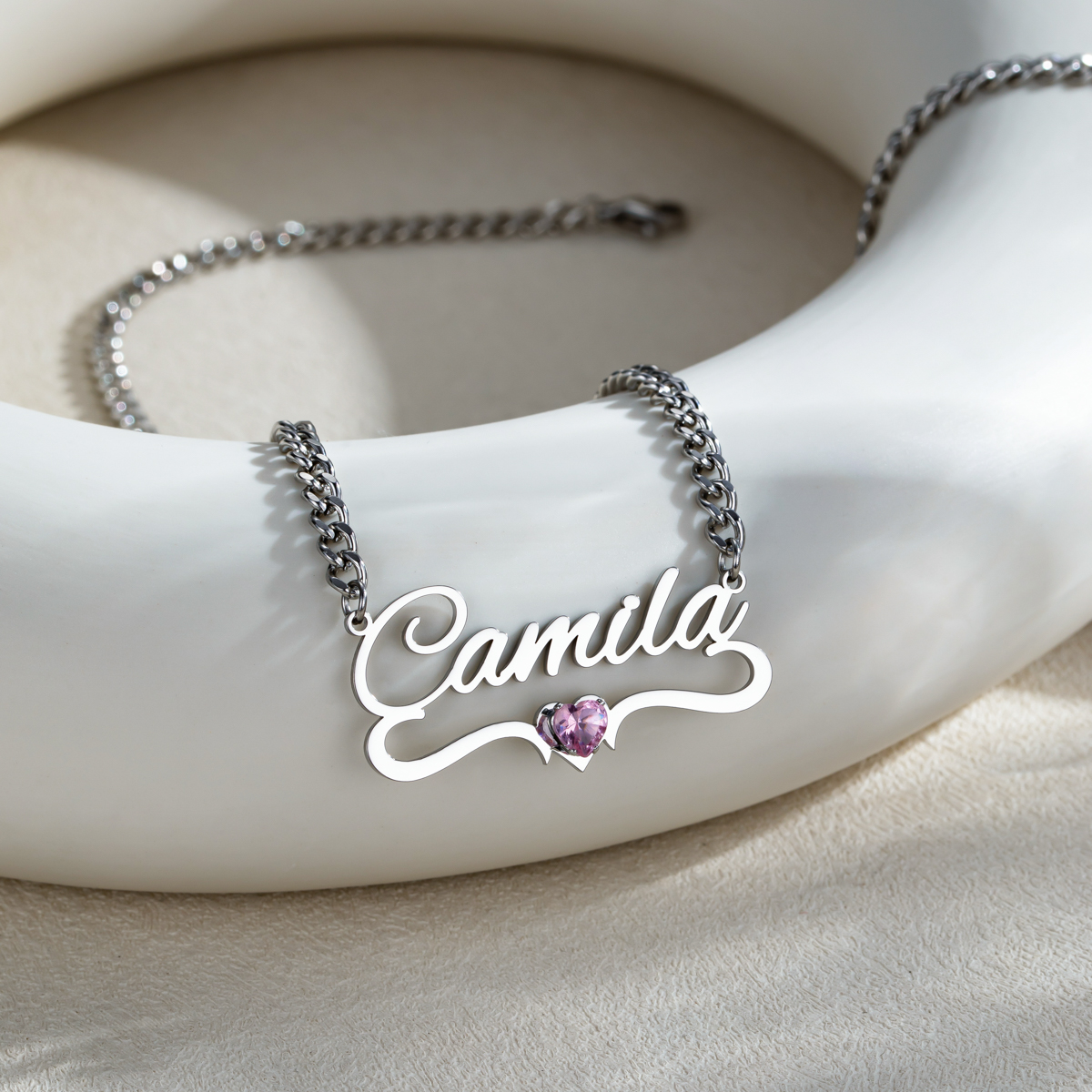 Custom Name Ribbon Birthstone Necklace