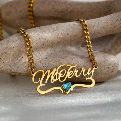 Custom Name Ribbon Birthstone Necklace