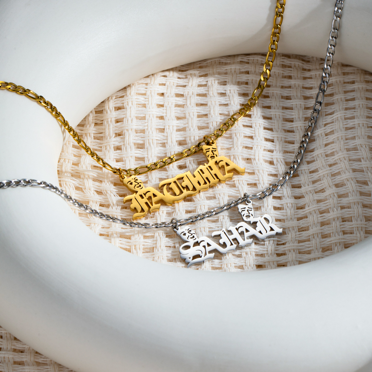 Personalized Retro Masks and Customized Name Necklaces
