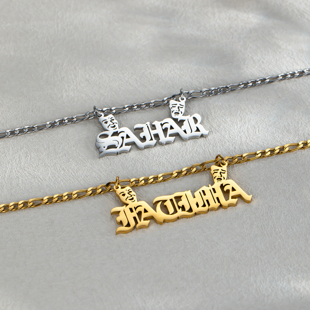 Personalized Retro Masks and Customized Name Necklaces
