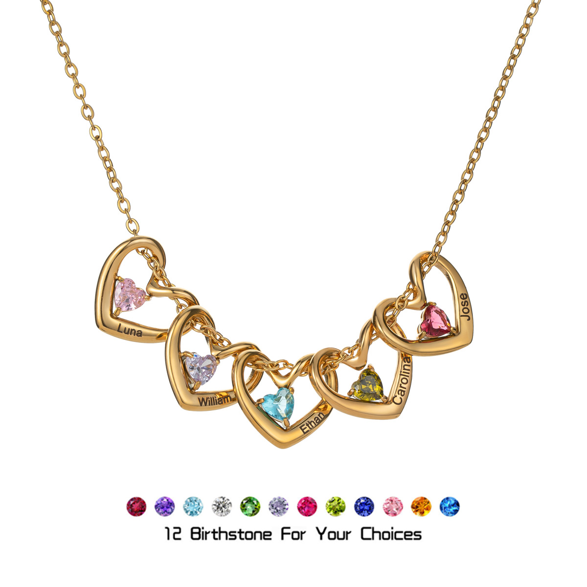 Customized Birthstone Name Engraved Heart Shape Pendant Necklace