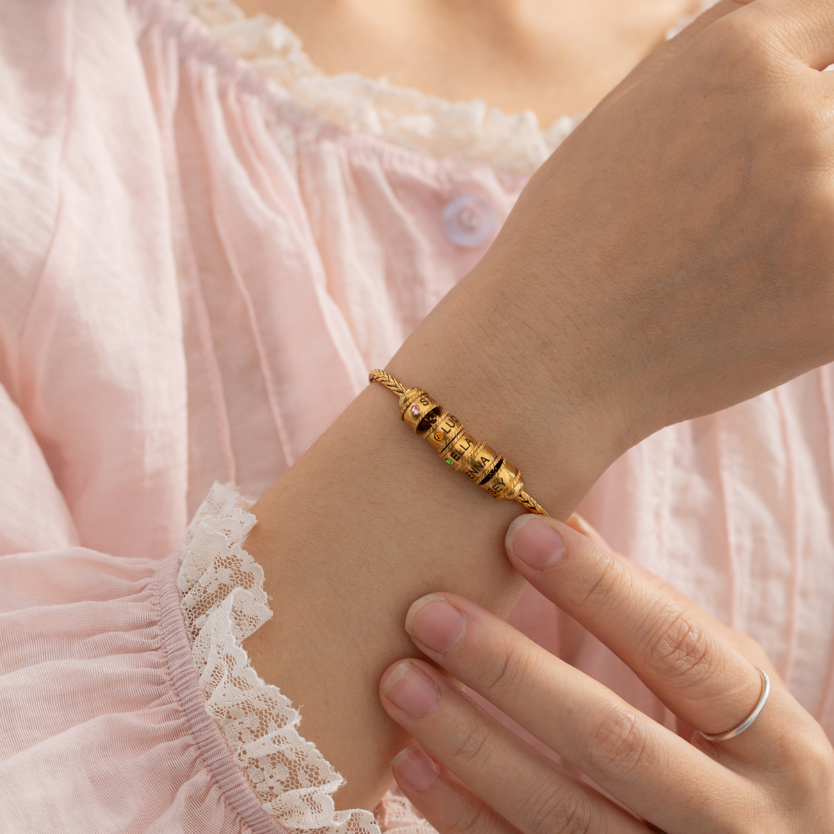 Custom Name Beading Bracelet with Birthstone