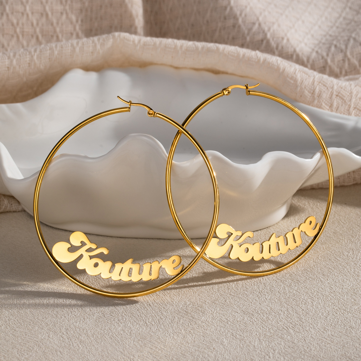 Stainless Steel Custom Name Hoop Earrings