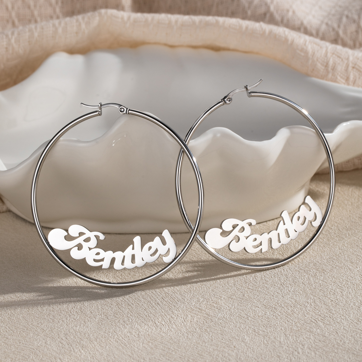 Stainless Steel Custom Name Hoop Earrings