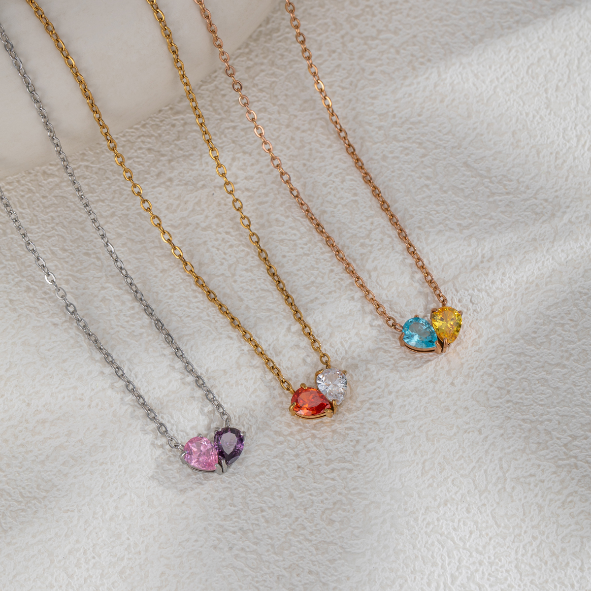 Double Teardrop Birthstone Necklace