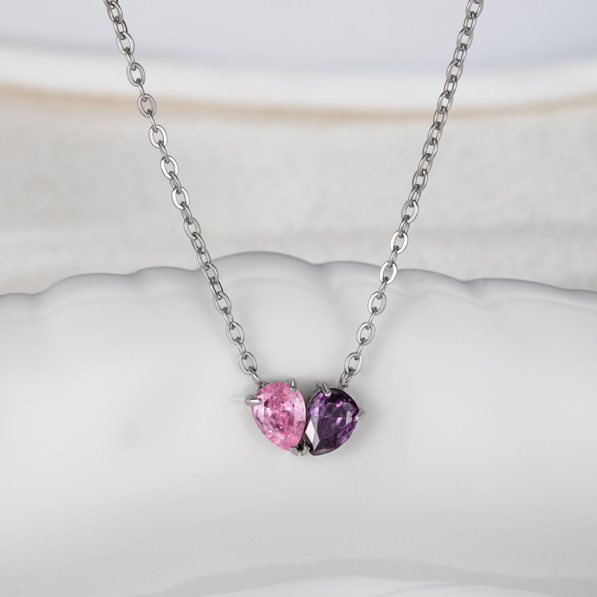 Double Teardrop Birthstone Necklace