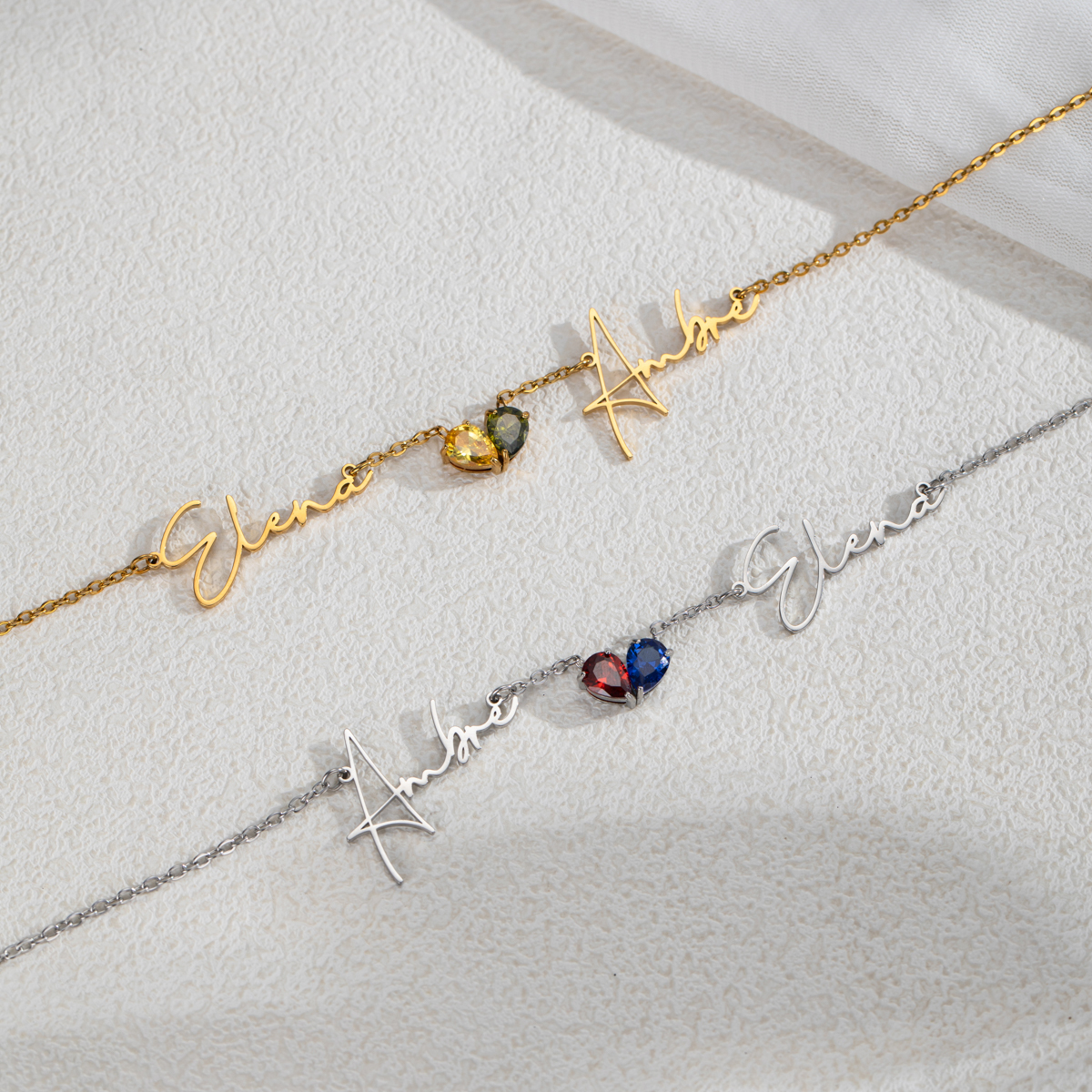 Customized Double Name & Birthstone Necklace