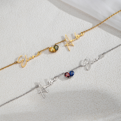 Customized Double Name & Birthstone Necklace