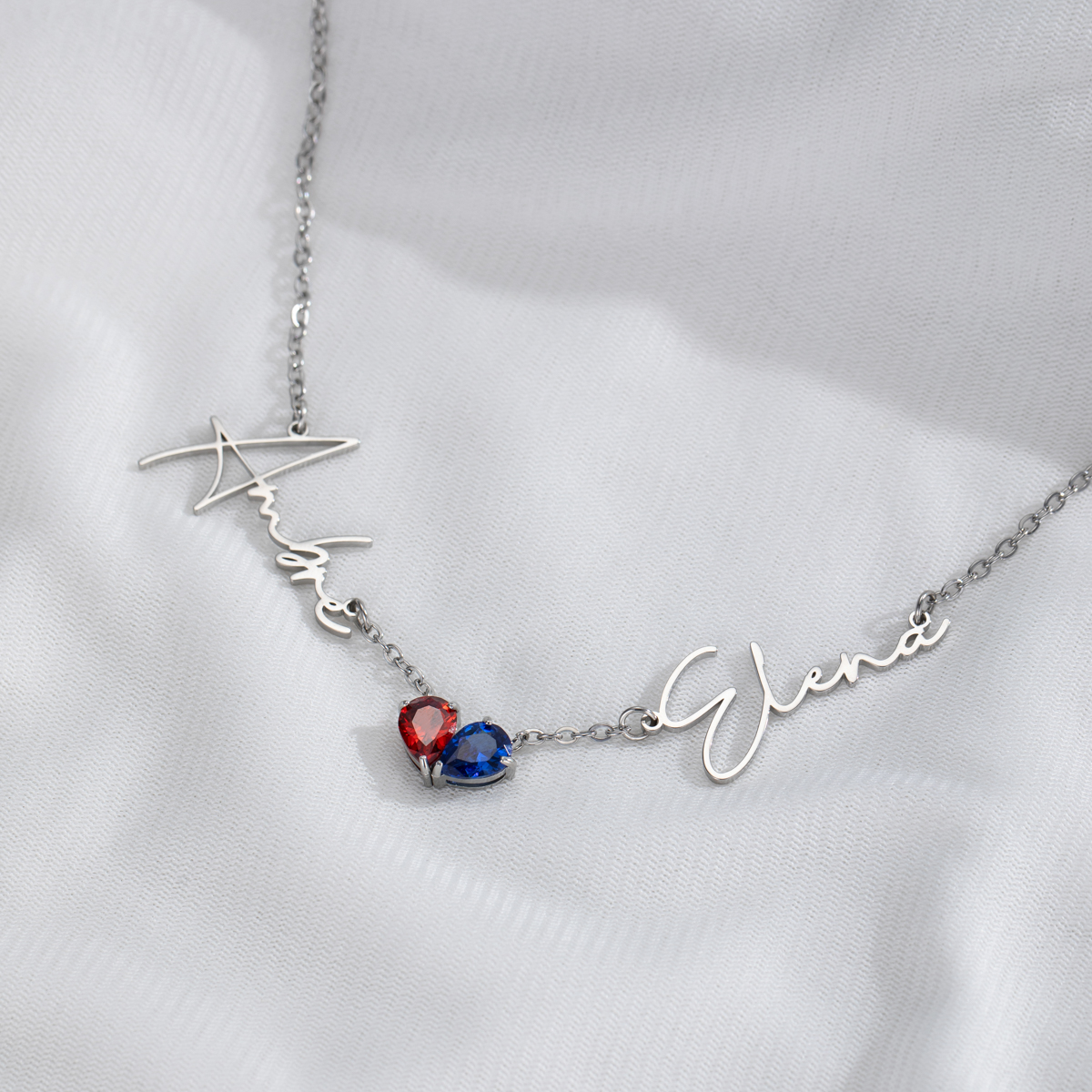 Customized Double Name & Birthstone Necklace